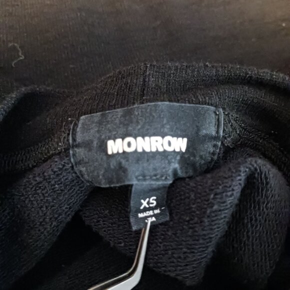 Monrow Raglan Crewneck Sweater‎ Size XS Black w/ Embroidered Stripes Down Arms - Picture 8 of 12